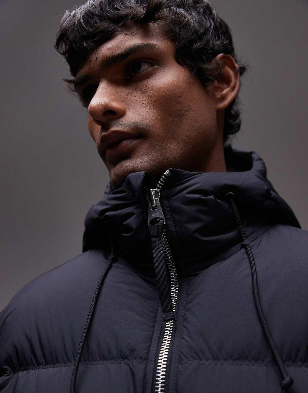 ARKET down filled puffer jacket with hood in black Product Image