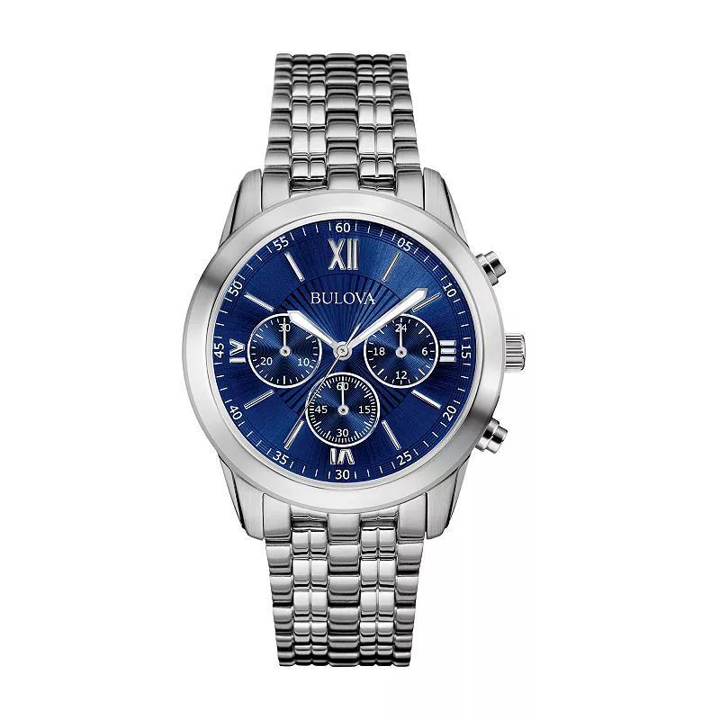 Bulova Mens Classic Stainless Steel Blue Dial Chrononograph Bracelet Watch - 96A174 Gold Silver Product Image