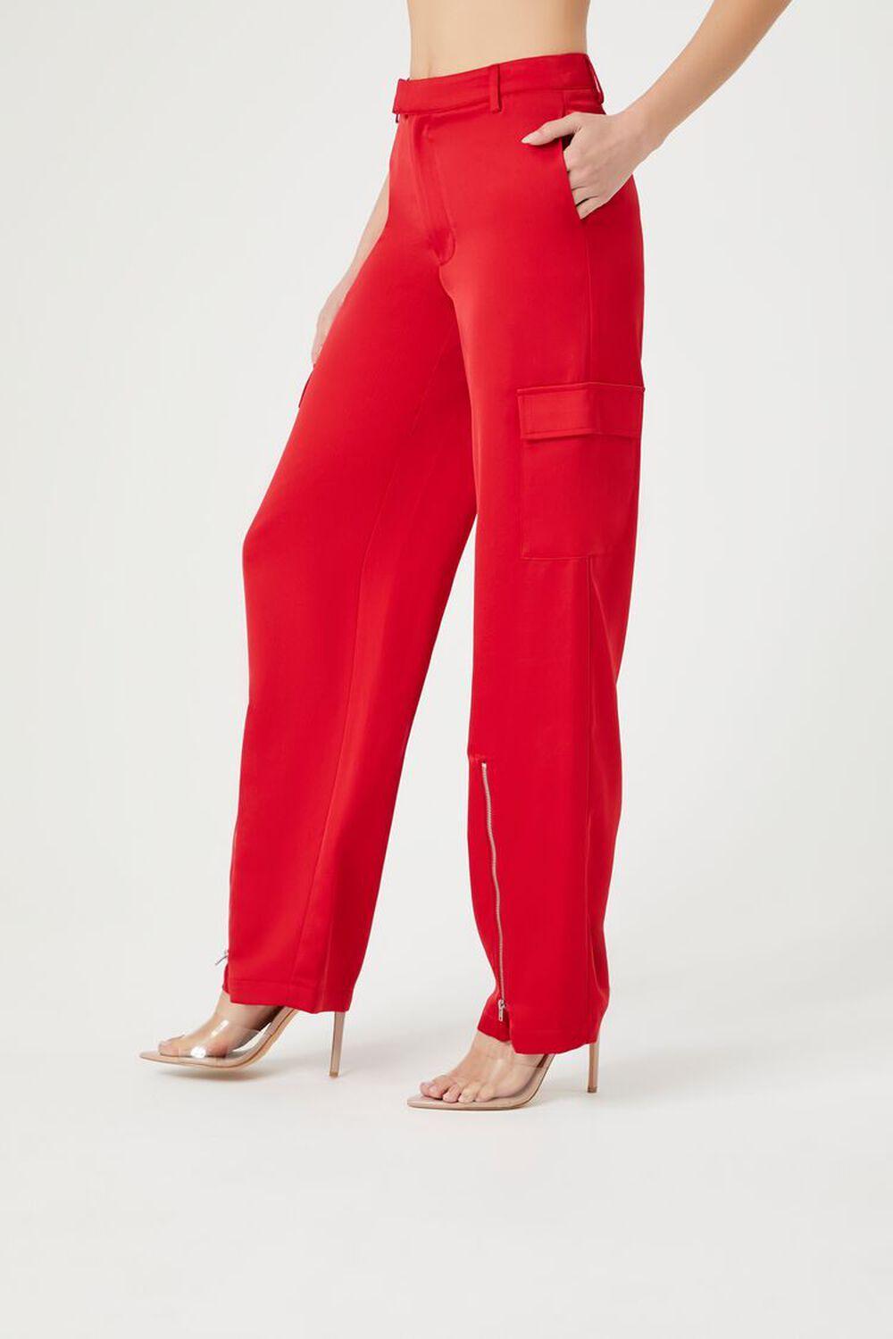 Satin Cargo Zipper Pants | Forever 21 Product Image