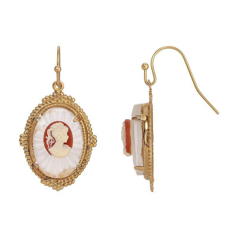 1928 Jewelry Gold Tone Cameo Oval Earrings, Orange, No Size Product Image