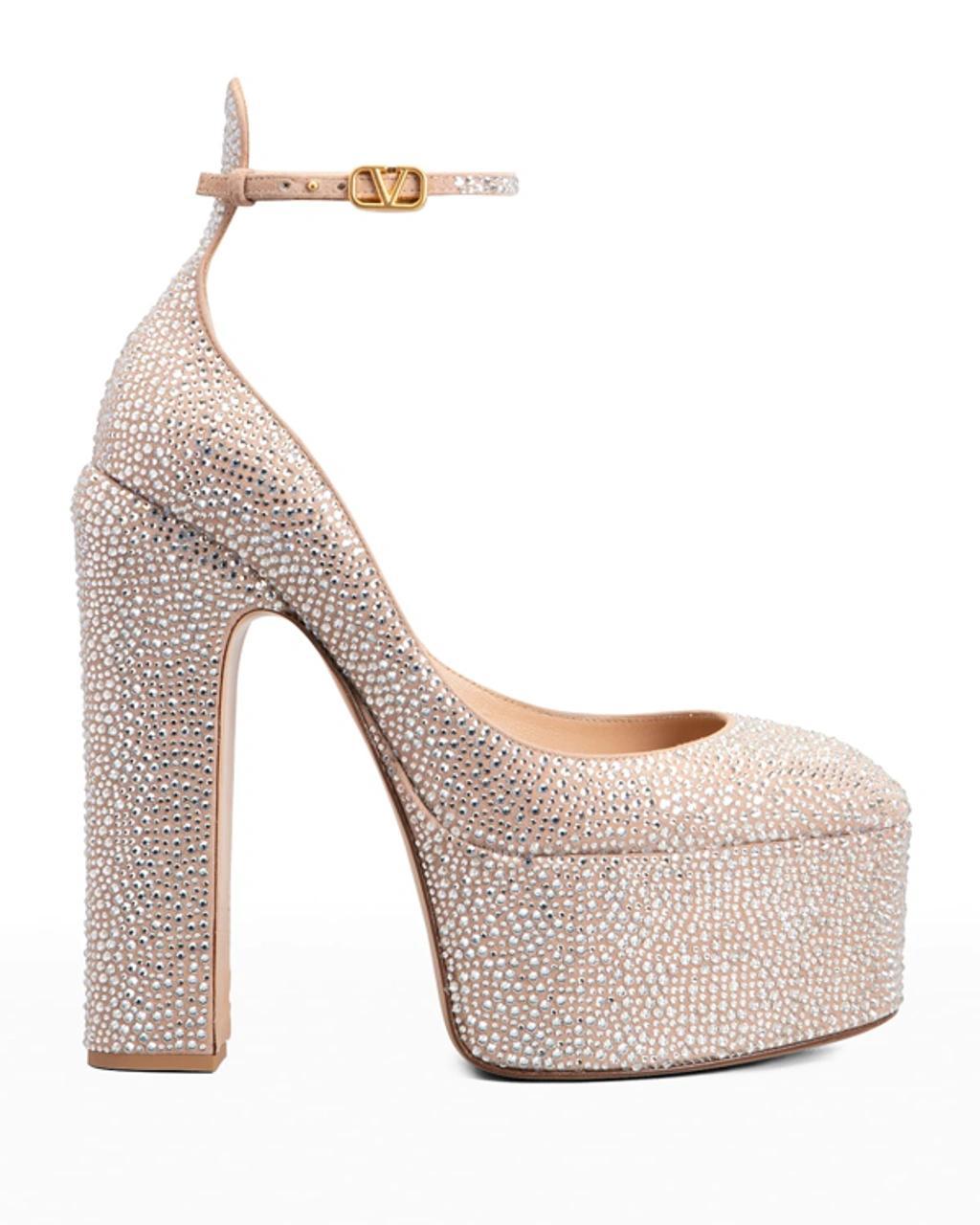 Crystal-embellished Leather Platform Pumps In Crystal Rose Product Image