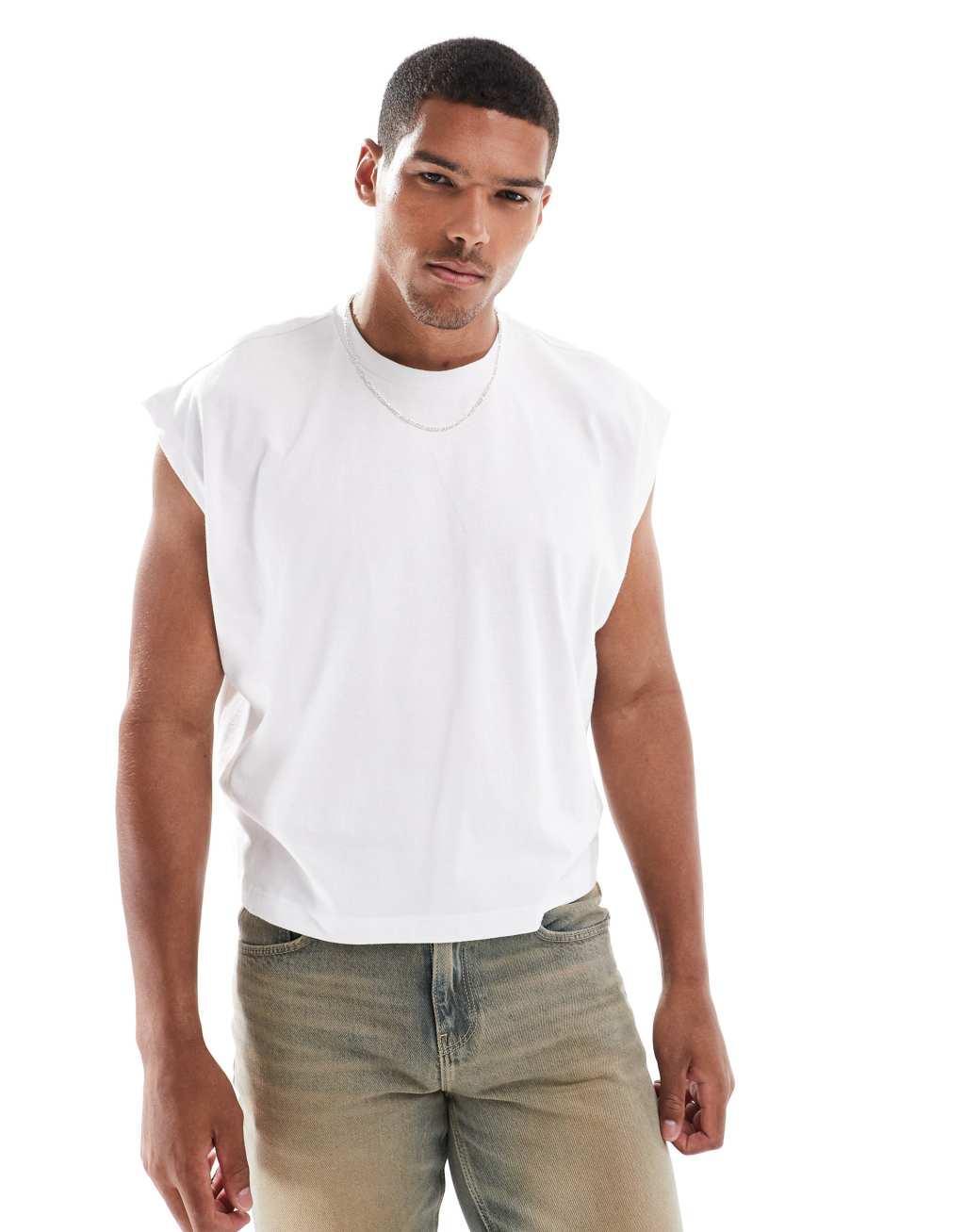 ASOS DESIGN oversized cropped sleeveless T-shirt in white Product Image