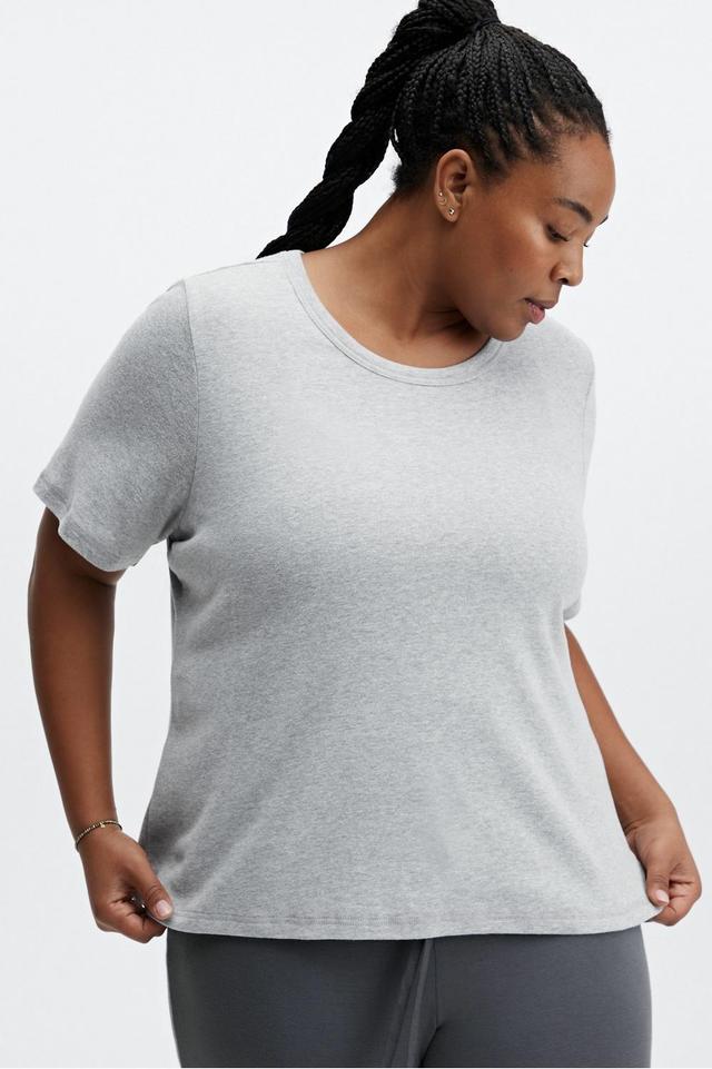 Fabletics Tinsley Short-Sleeve Tee Womens Light Grey Heather plus Size 3X Product Image