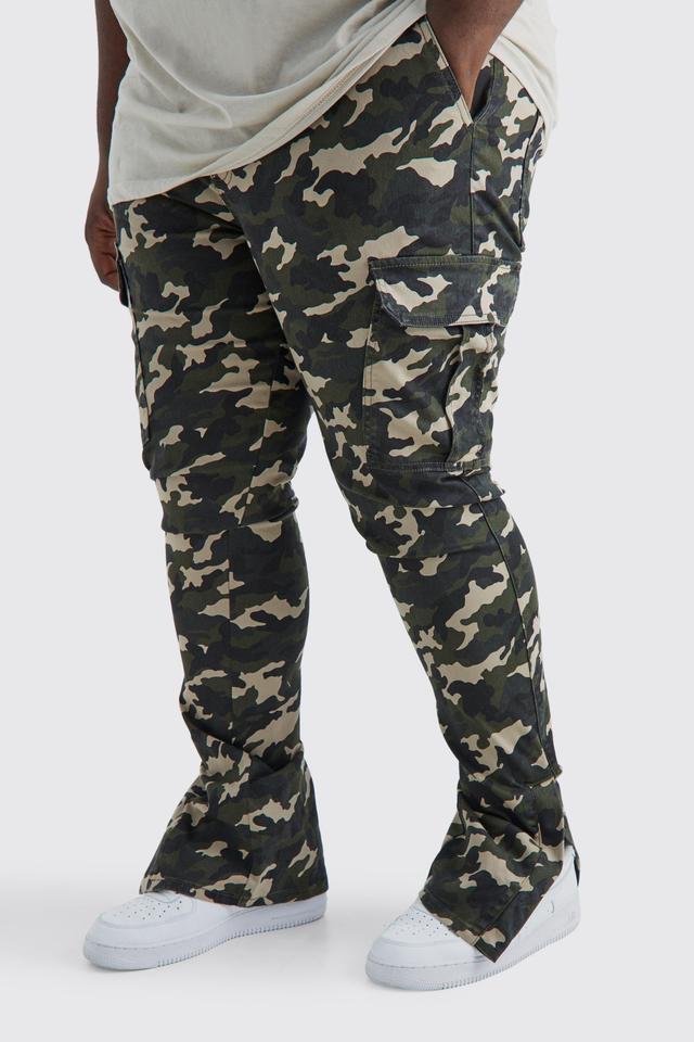 Plus Skinny Stacked Split Hem Camo Cargo Pants | boohooMAN USA Product Image