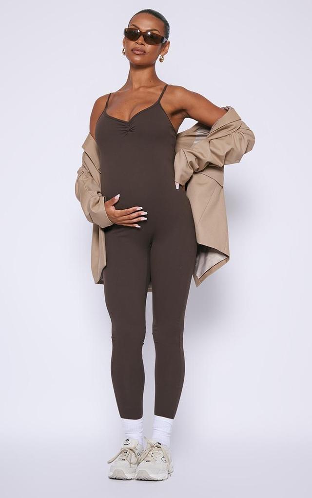 Maternity Coffee Snatched Sculpt Cami Strap Jumpsuit Product Image