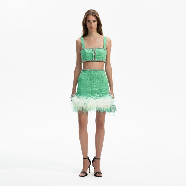 Green Boucle Feather Mini Skirt Product Image