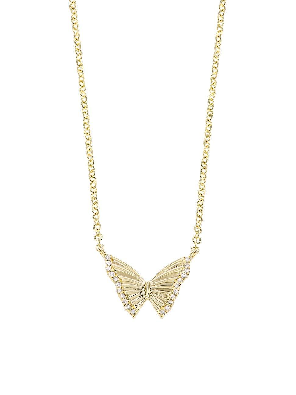 Womens 14K Yellow Gold & 0.05 TCW Diamond Butterfly Pendant Necklace Product Image