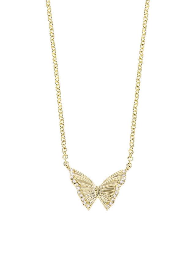 Womens 14K Yellow Gold & 0.05 TCW Diamond Butterfly Pendant Necklace Product Image