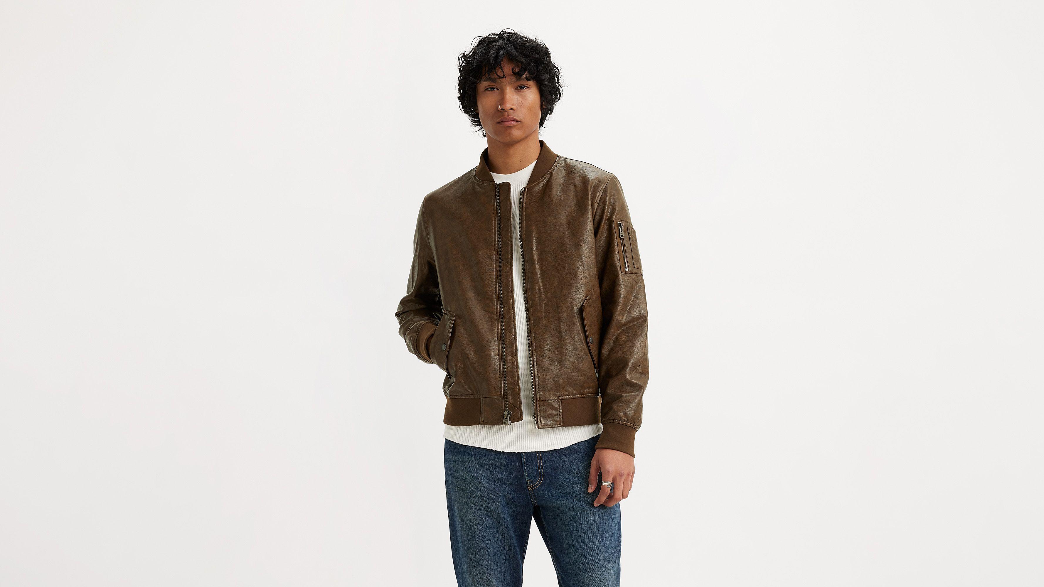 Faux Leather Varsity Bomber Jacket Product Image