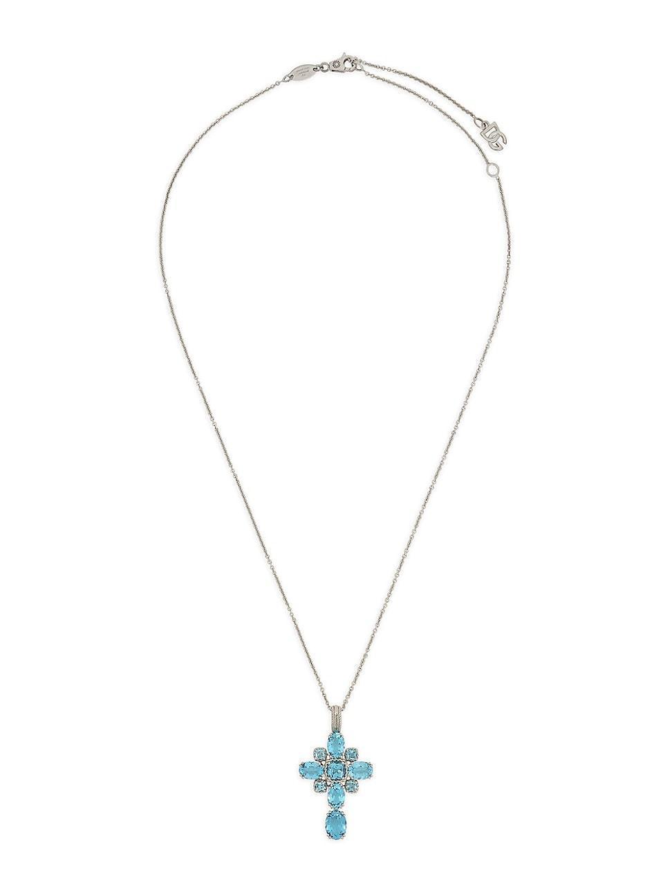 Womens Anna 18K White Gold & Swiss Blue Topaz Cross Pendant Necklace Product Image