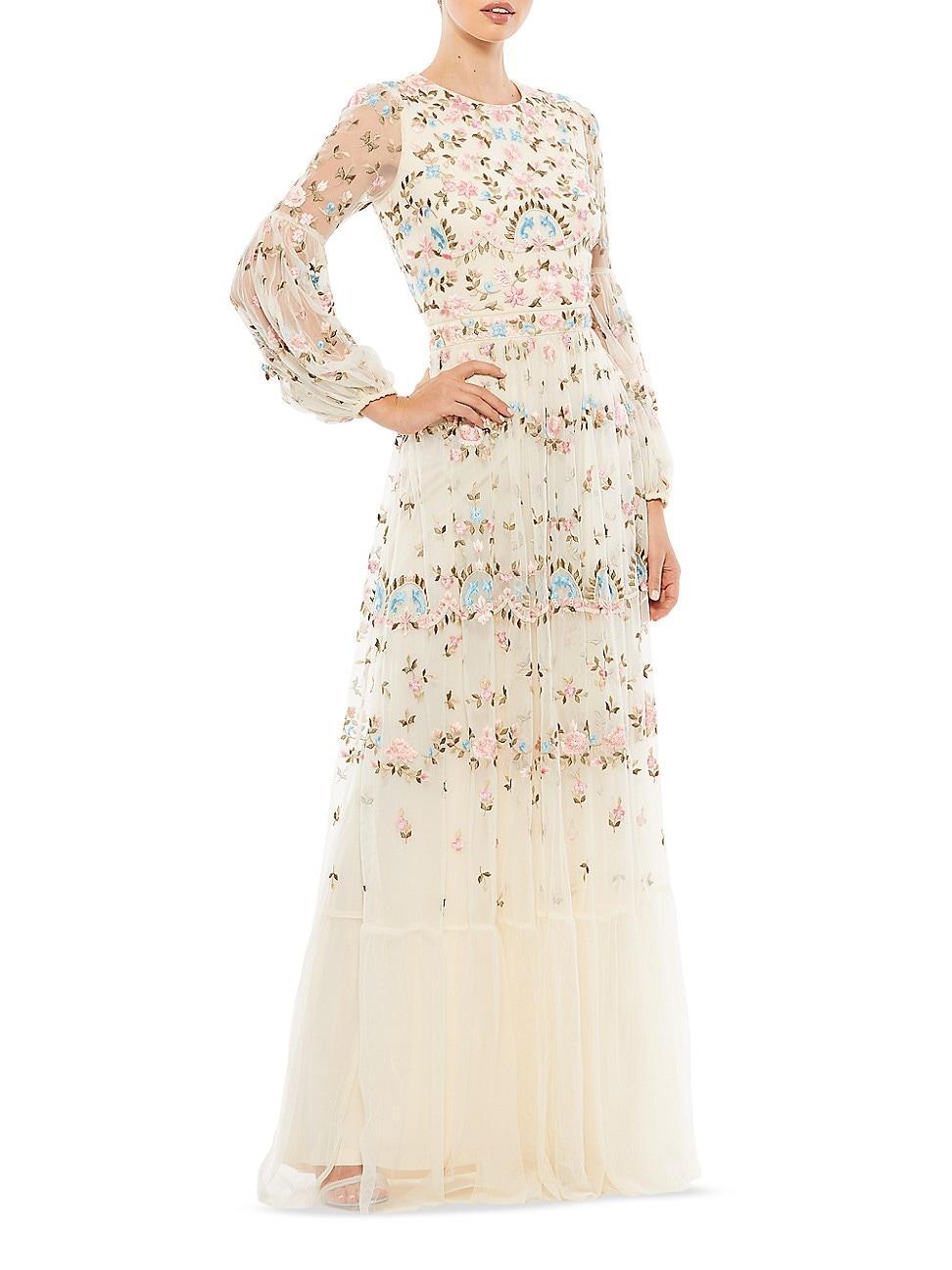 Womens Floral Embellished Tulle Gown Product Image