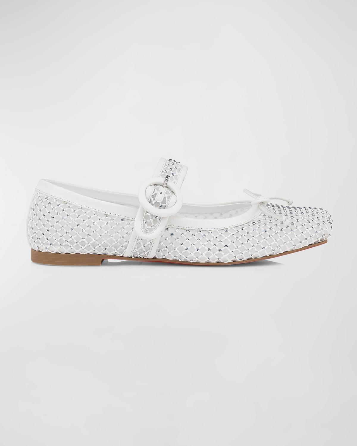 CHRISTIAN LOUBOUTIN Mamastrapitina Crystal-embellished Mesh Ballet Flats In White Product Image