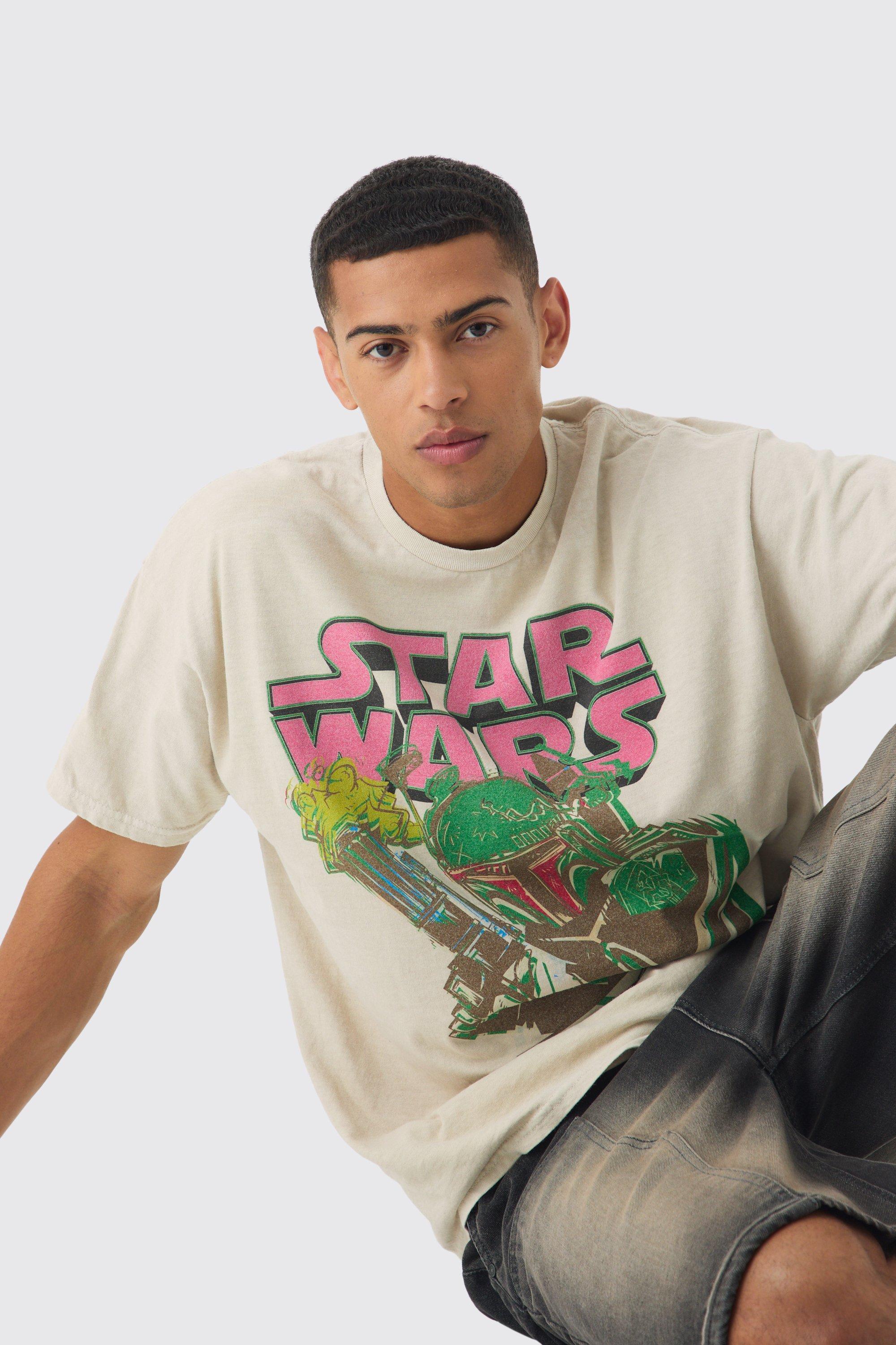 Oversized Star Wars Boba Fett Wash License Print T-shirt | boohooMAN USA Product Image