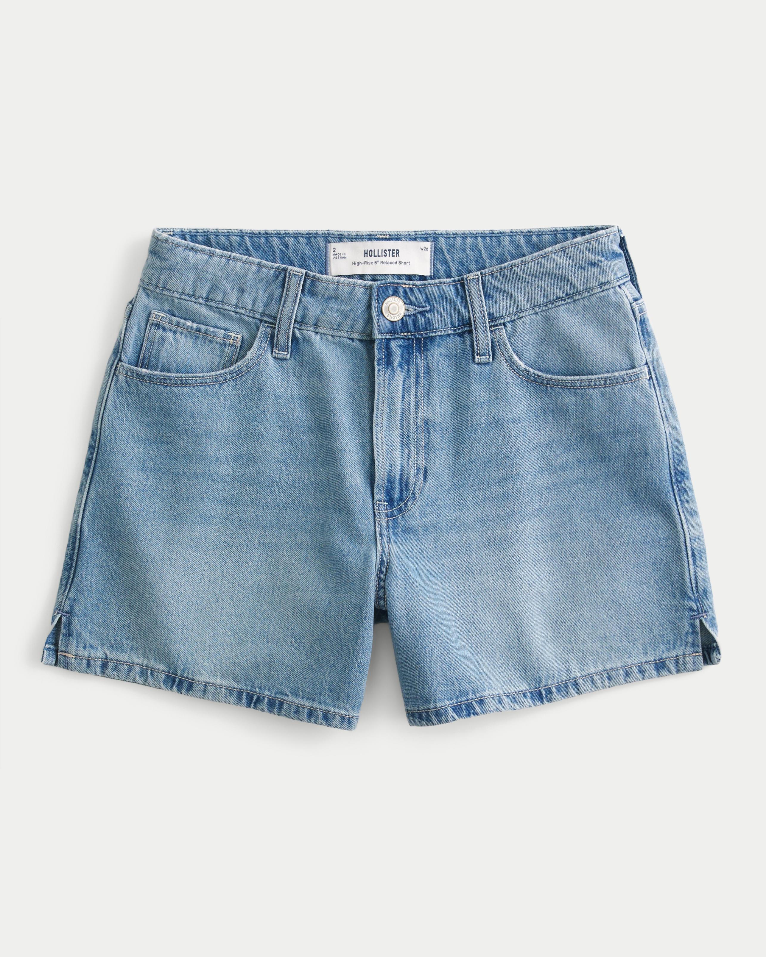 High-Rise Washed Black Relaxed Denim Shorts 5" Product Image