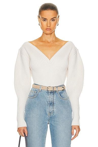 ALAÏA Ribbed Sweater in Cream Product Image