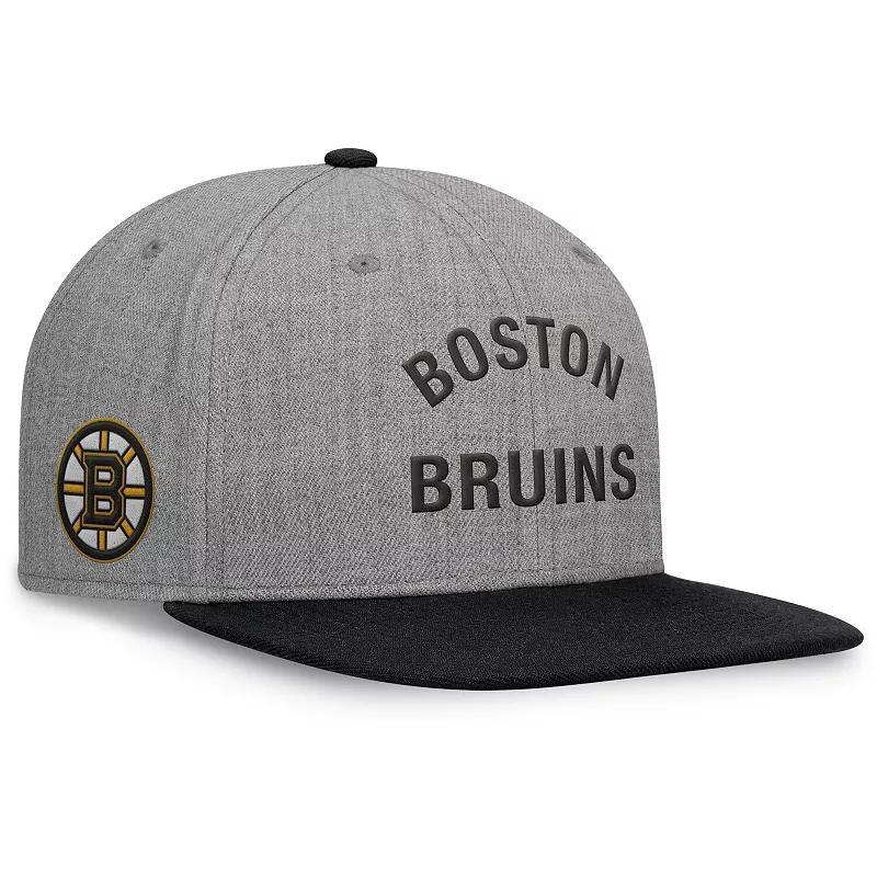 Mens Fanatics Heather Gray Boston Bruins Elements Flat Brim Leather Strapback Hat Product Image