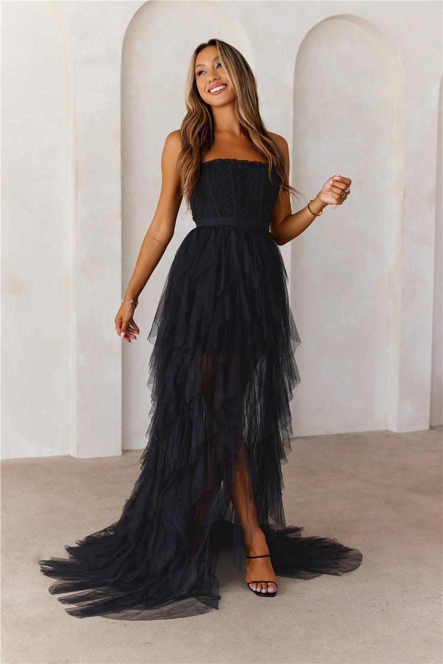 All The Attention Tulle Maxi Dress Black Product Image