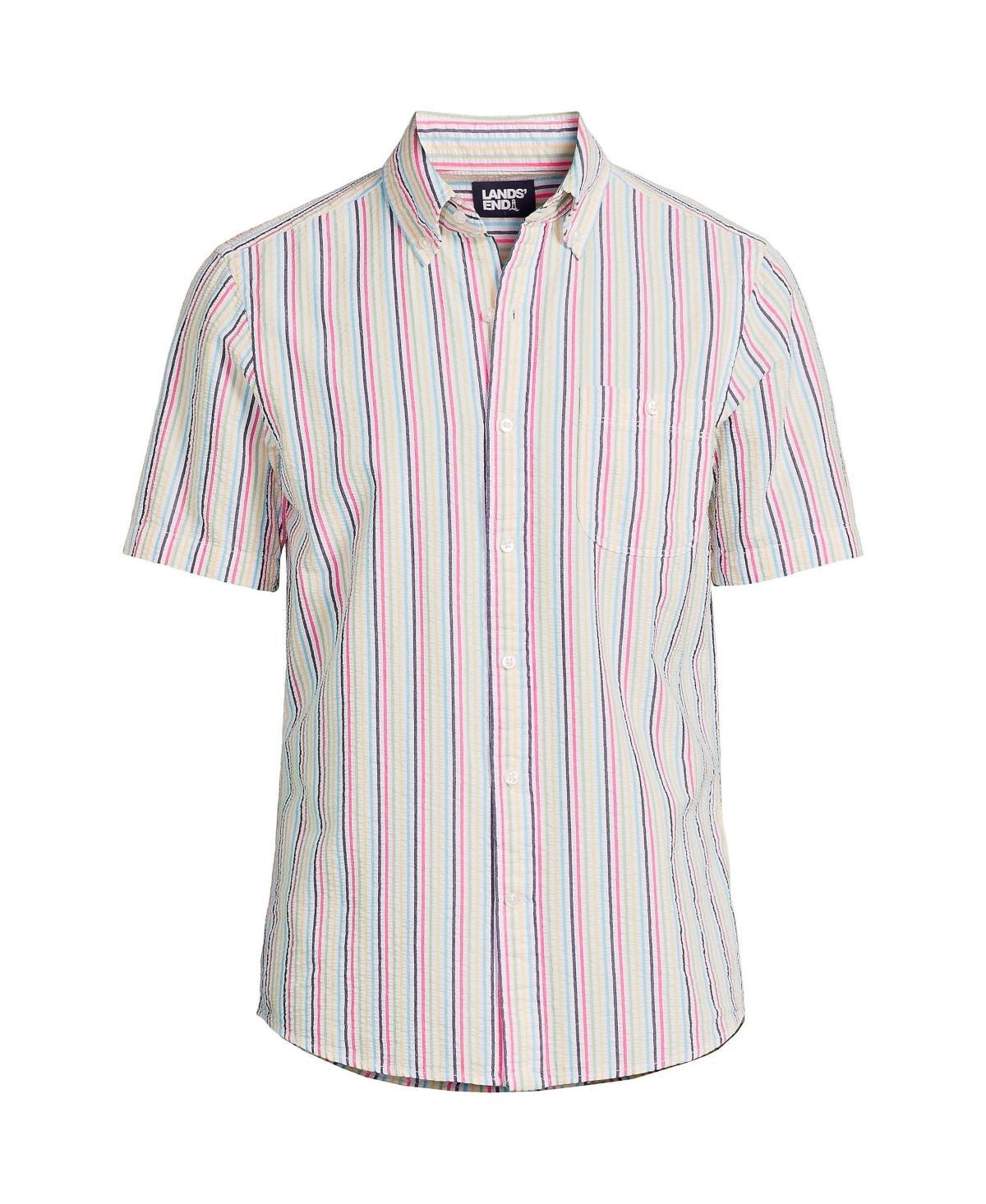 Tall Lands End Traditional-Fit Button-Down Seersucker Shirt, Mens Blue Pin Stripe Product Image