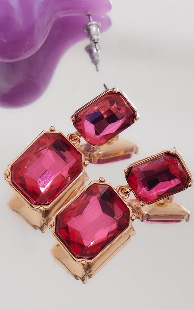 Pink Jewel Drop Statement Earrings Product Image