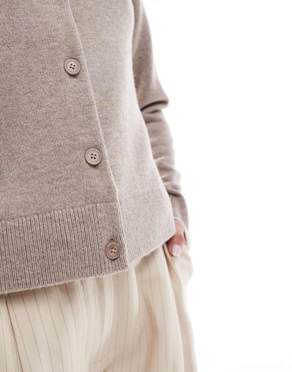 & Other Stories merino wool blend cardigan with button front in dark beige Product Image