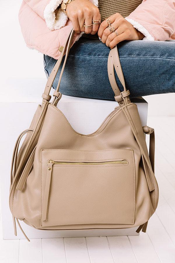 Strut The Runway Faux Leather Tote In Taupe Product Image