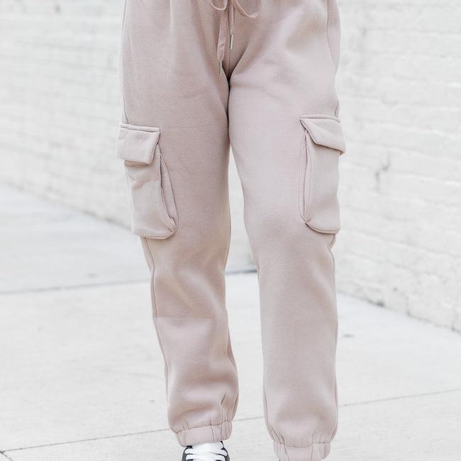 On The Go Taupe Fleece Cargo Jogger FINAL SALE Product Image