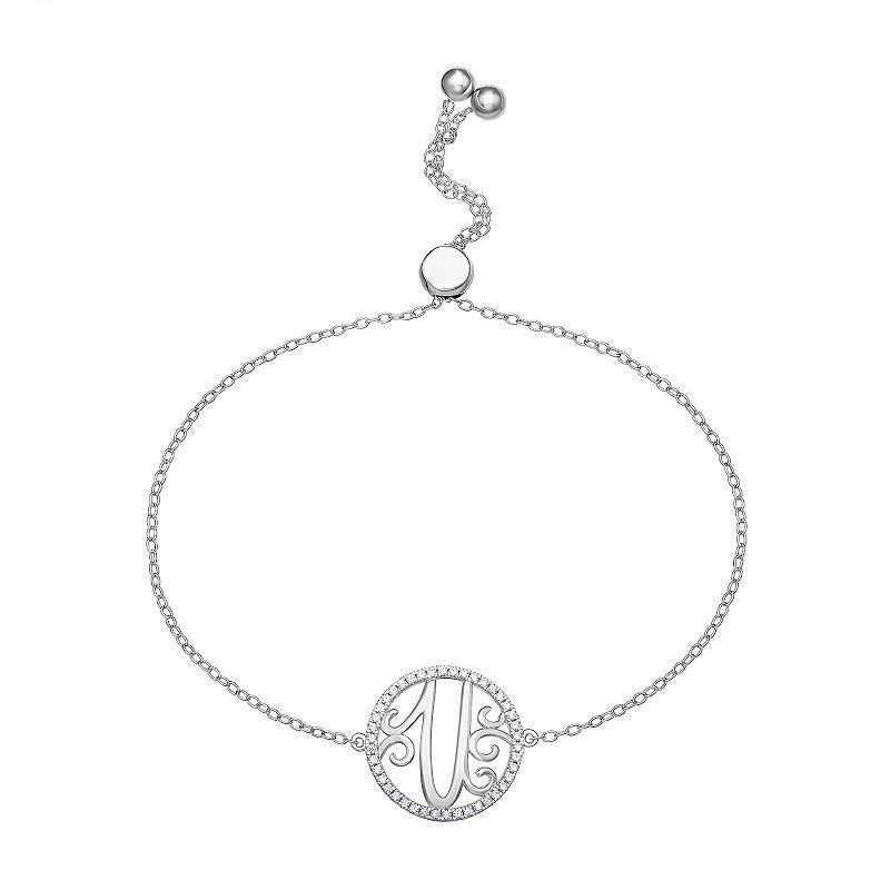 PRIMROSE Sterling Silver Cubic Zirconia Initial Cable Chain Bolo Bracelet, Womens Sterling Silver D Product Image