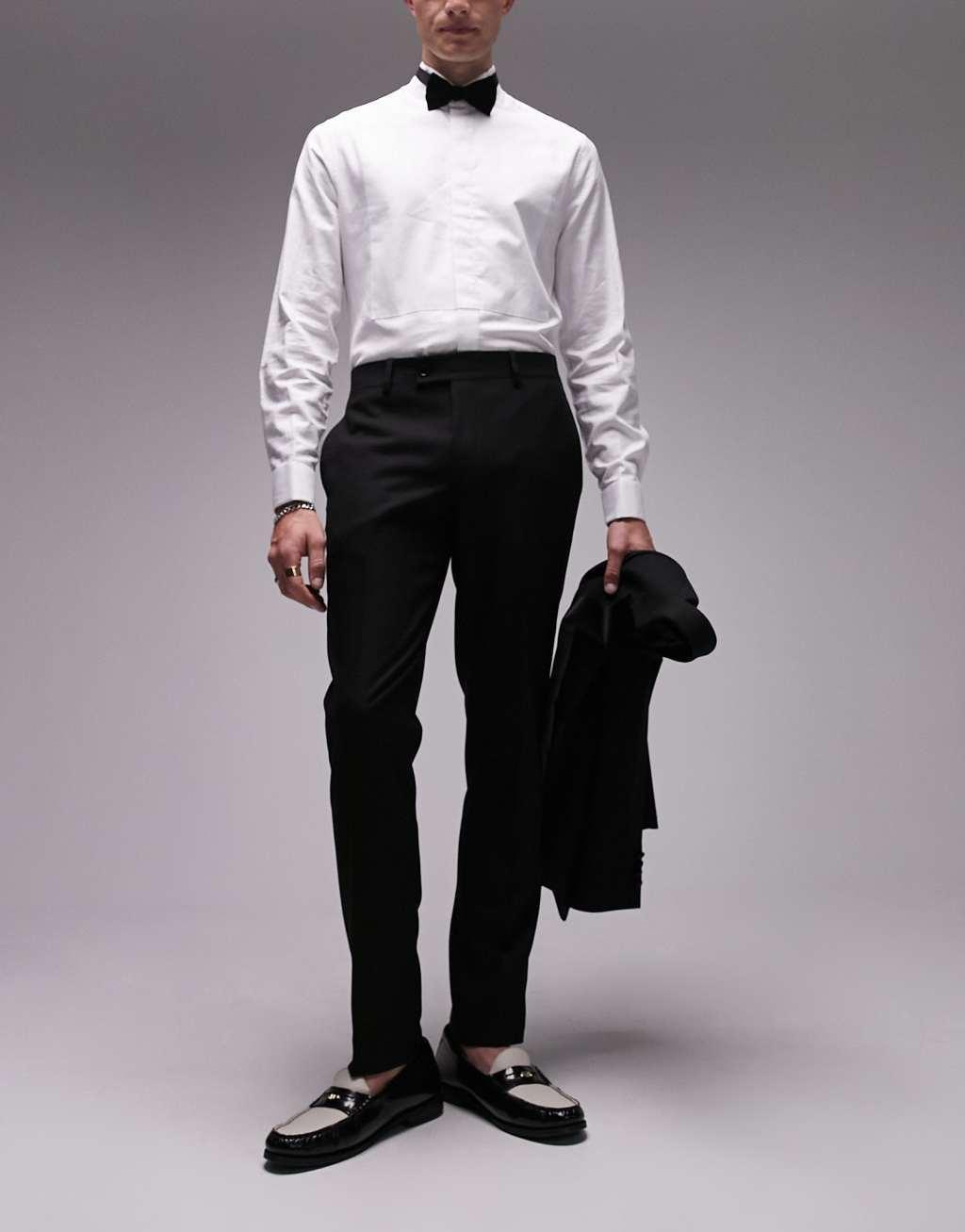 Topman slim tuxedo suit pants in black Product Image