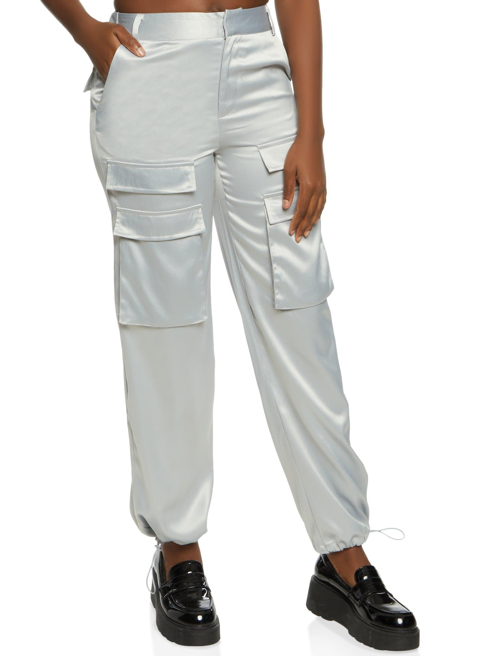 Womens Satin Front Cargo Pocket Pants Product Image