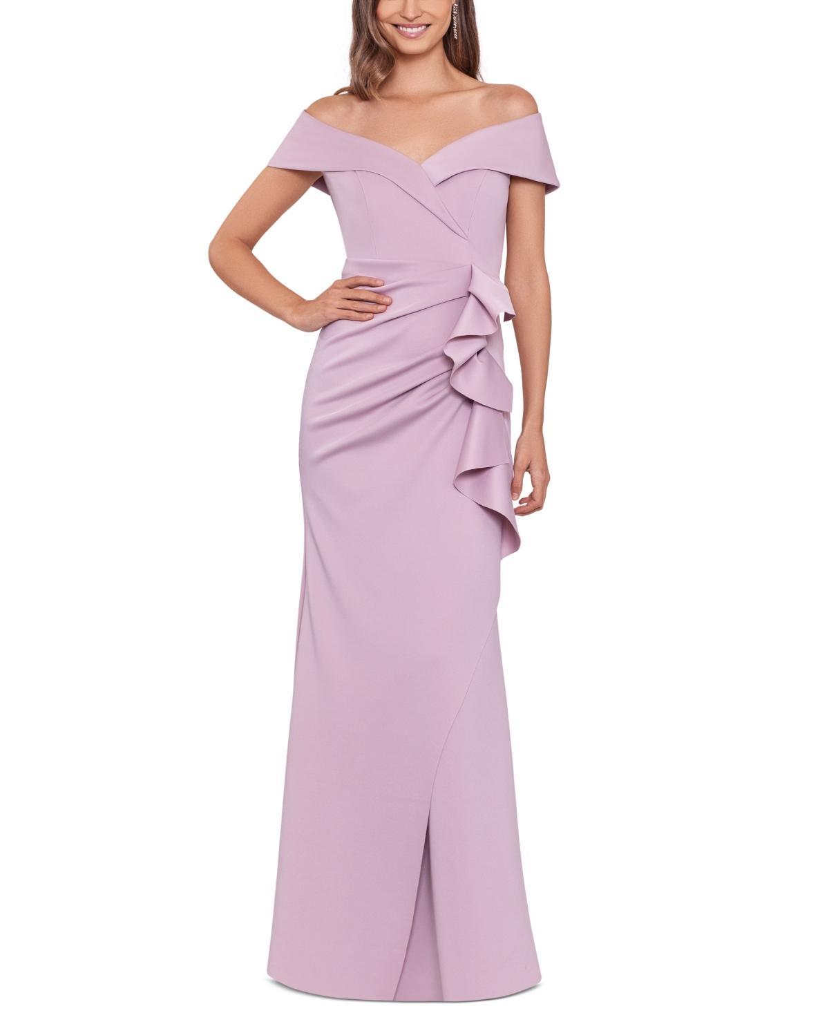 Xscape Off the Shoulder Ruffle Scuba Gown Product Image