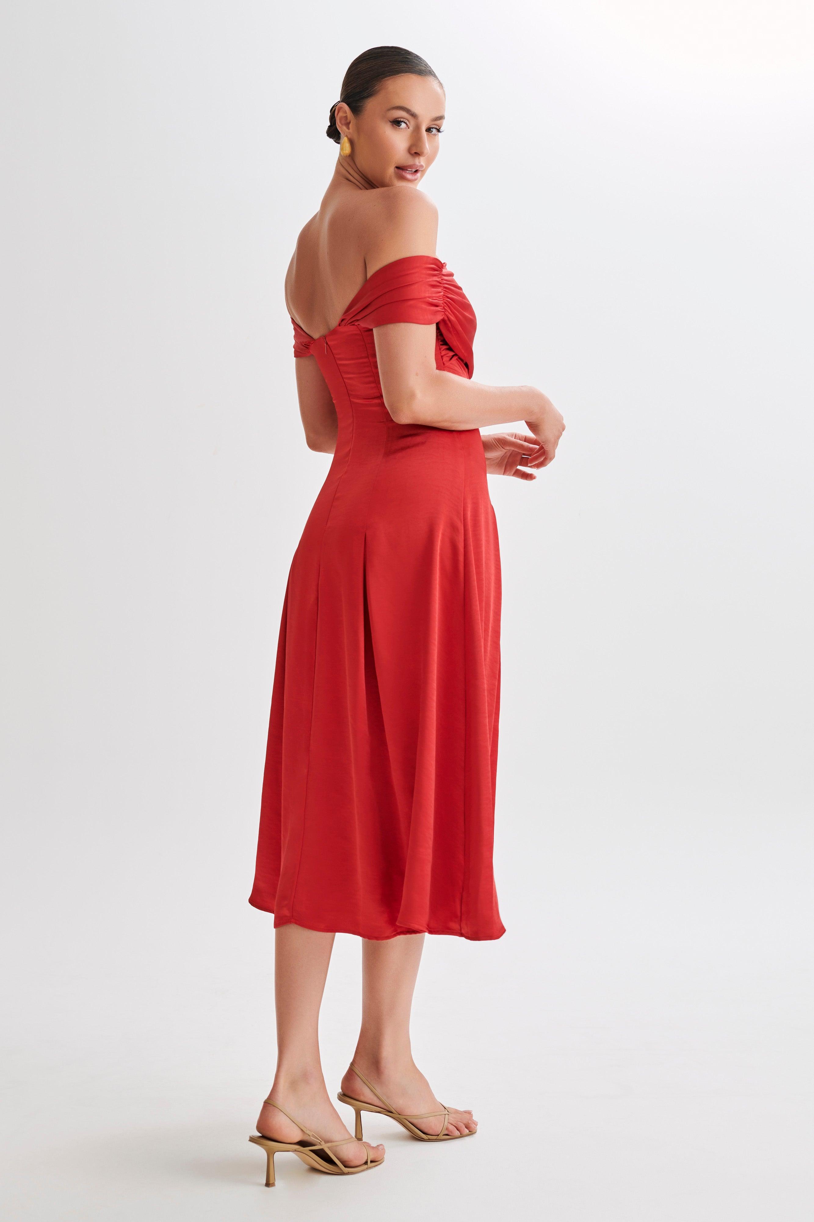 Sofie Off Shoulder Midi Dress - Red Product Image