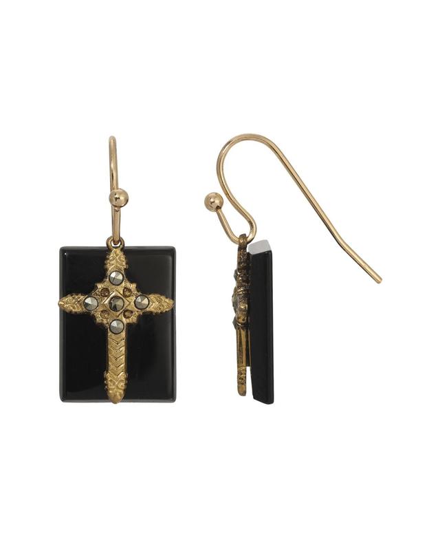 Symbols of Faith Gold Tone Semi-Precious Cross Drop Earrings, Womens, Blue Product Image