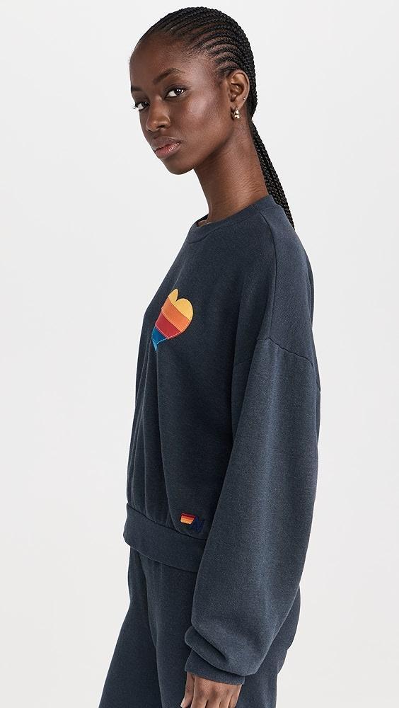 Aviator Nation Rainbow Heart Stitch Relaxed Crew Sweatshirt | Shopbop Product Image