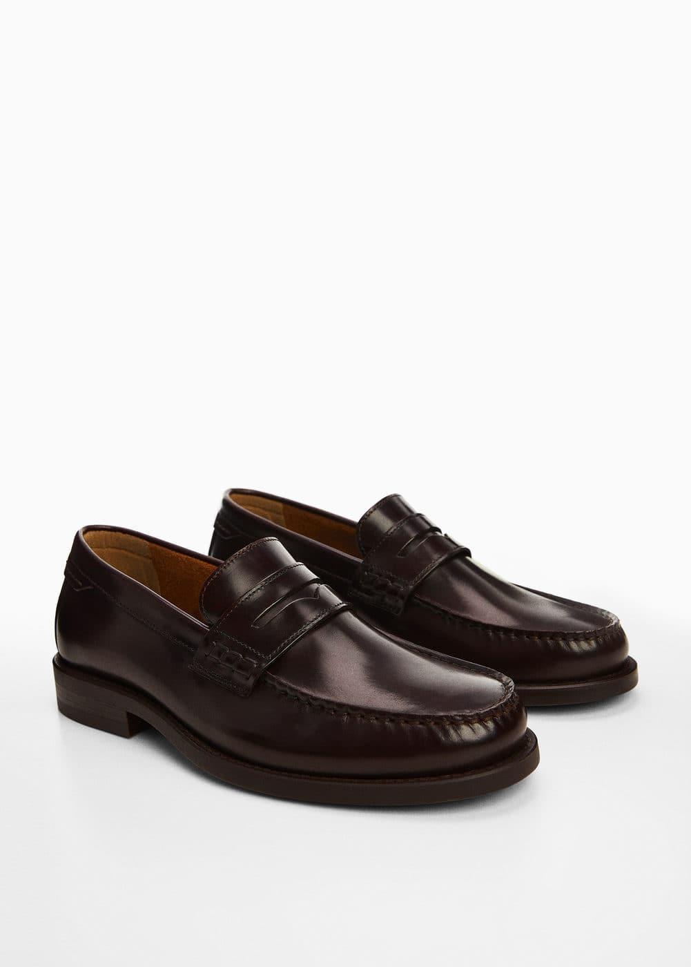 MANGO MAN - Leather penny loafers burgundyMen Product Image