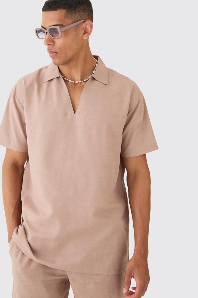 Oversized Linen Dropped Neck Shirt | boohooMAN USA Product Image