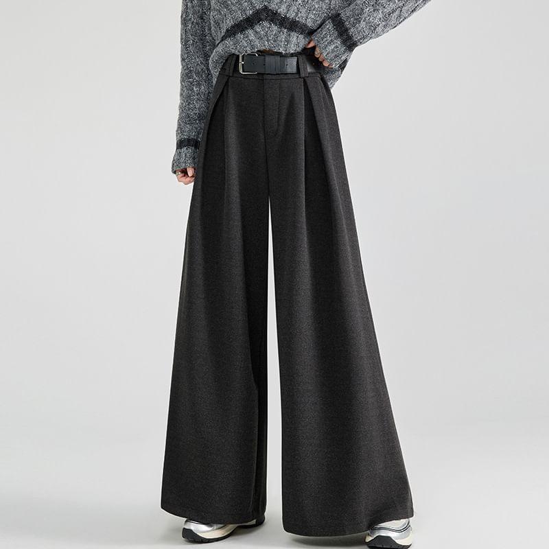 High Waist Plain Wide Leg Pants Product Image