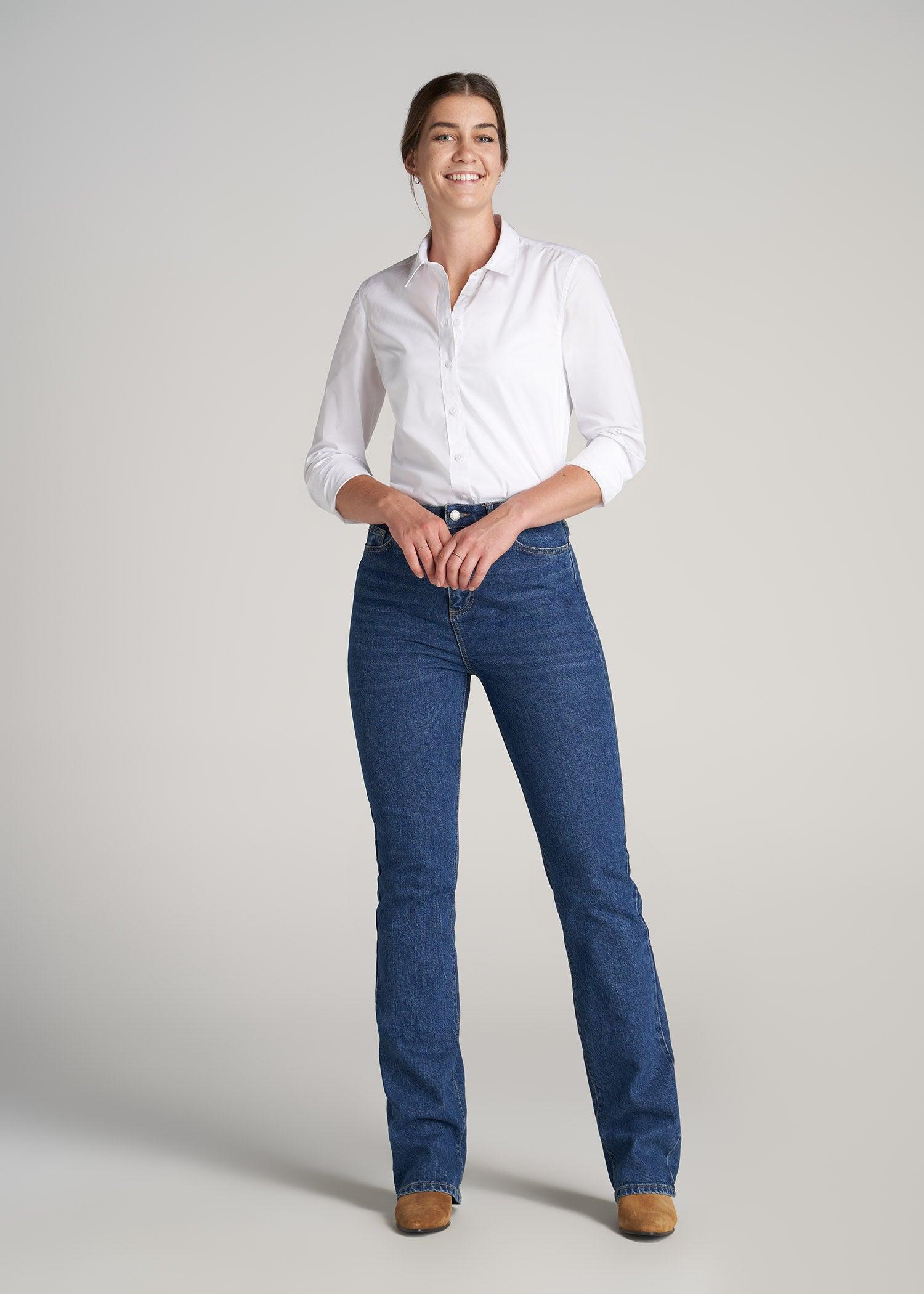 Button-Up Dress Shirt for Tall Women in White Female Product Image