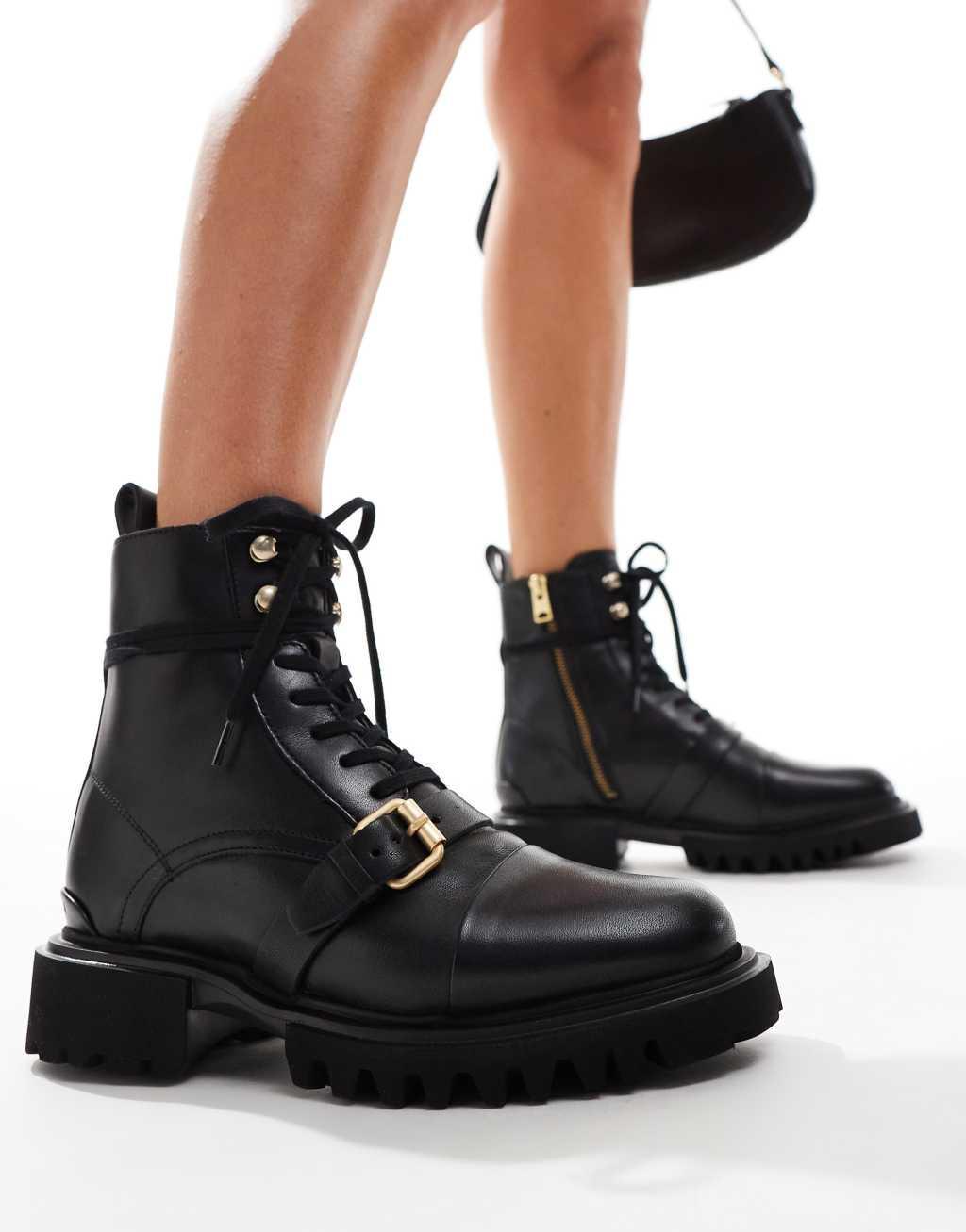 AllSaints Tori leather lace up boots in black Product Image