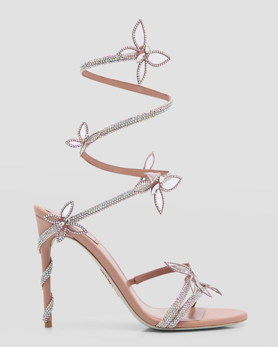 Margot Crystal Butterfly Snake-Wrap Sandals Product Image