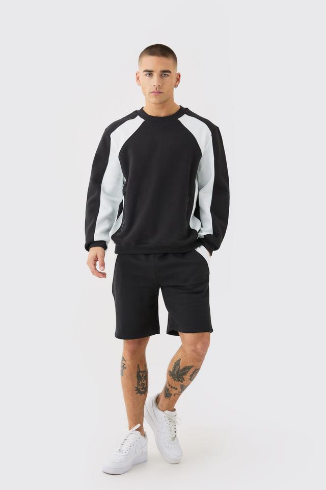 Zip Detail Colour Block Sweatshirt Short Tracksuit | boohooMAN USA Product Image