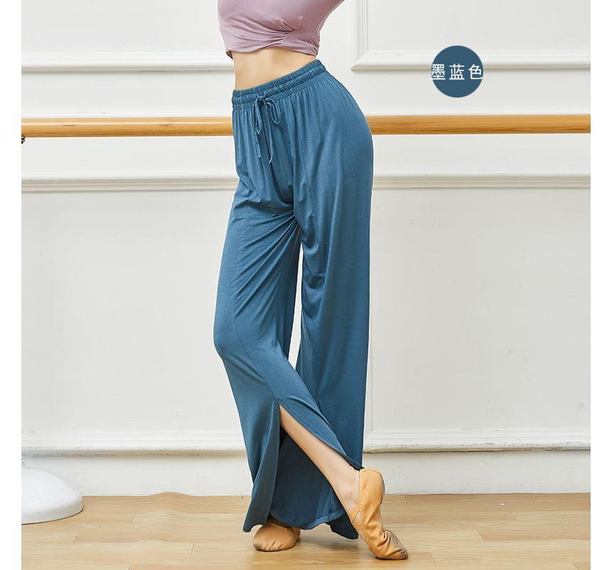 Elastic Waist Plain Slit Wide Leg Pants Product Image