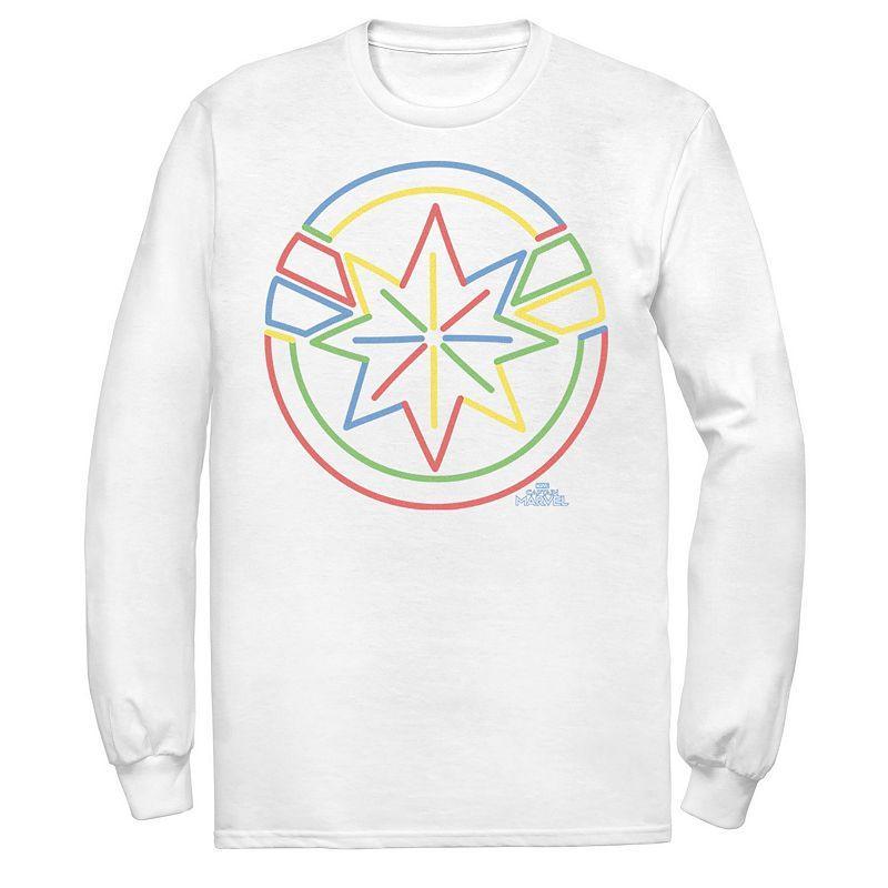 Mens Marvel Captain Marvel Colorful Star Outline Long Sleeve Graphic Tee White Product Image