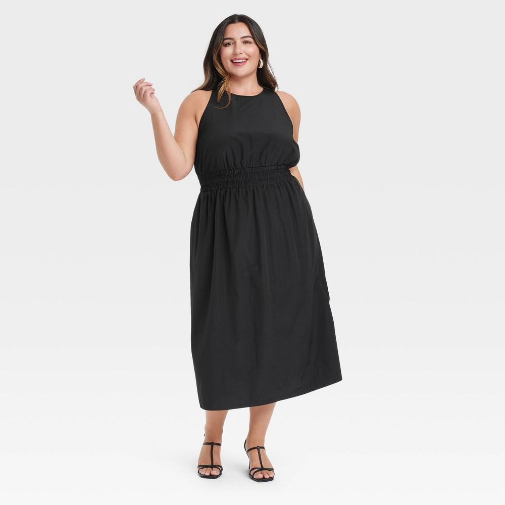 Womens Poplin Cross Back Midi Dress - A New Day Black 1X Product Image