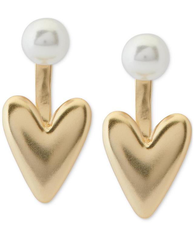 Lucky Brand Gold-Tone Imitation Pearl & Puffy Heart Jacket Earrings Product Image