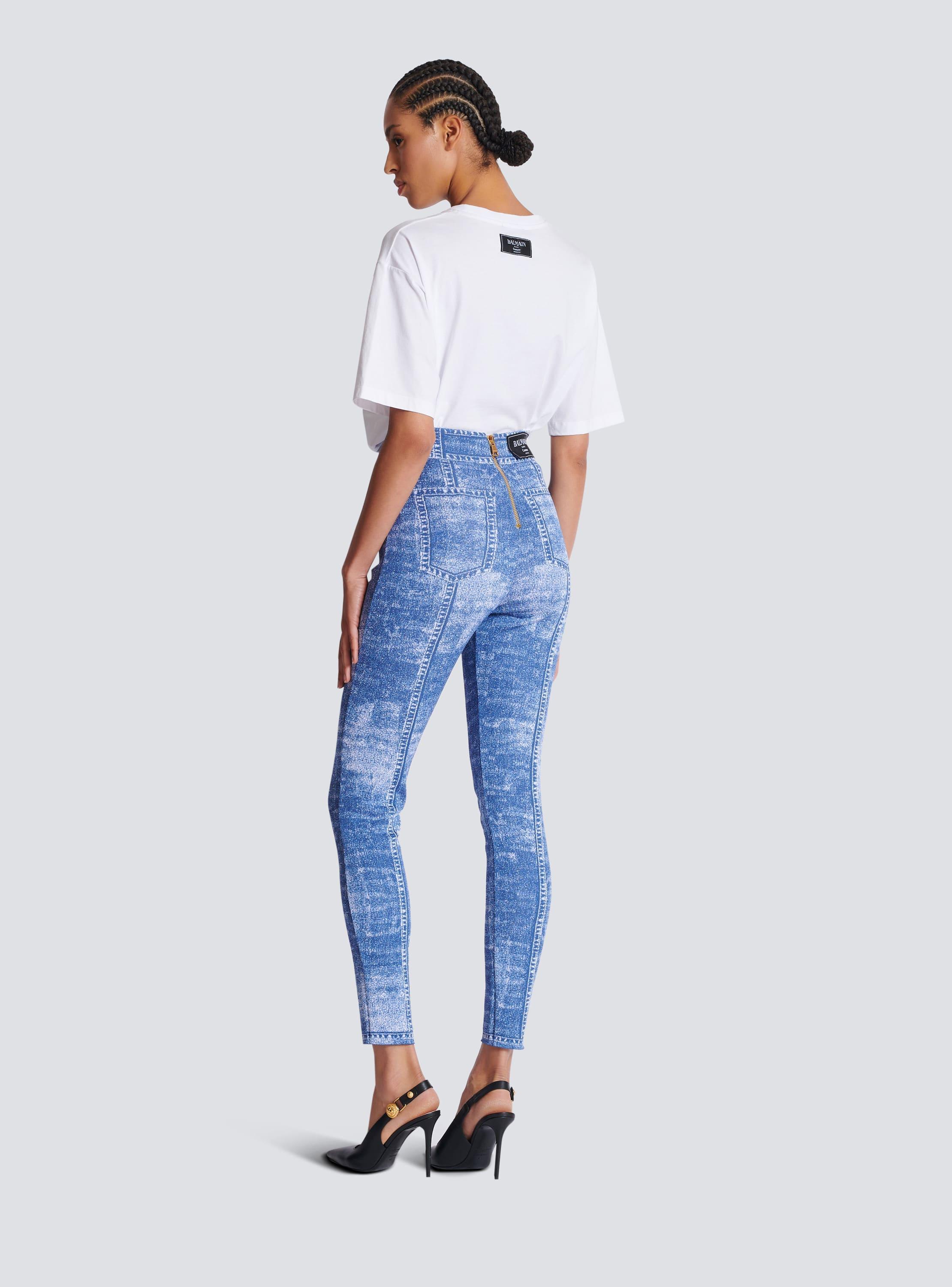 Jacquard knit leggings with denim effect Product Image