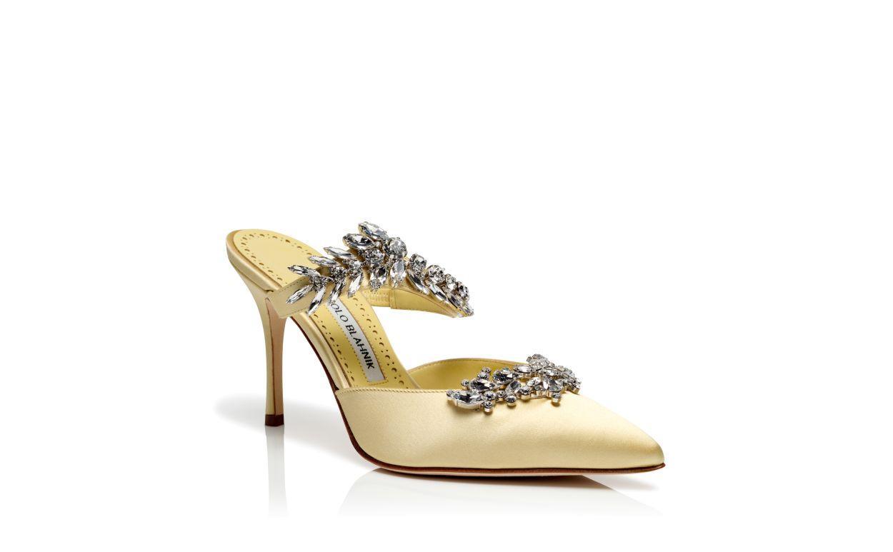 LURUM Pale Yellow Satin Crystal Embellished Mules Product Image