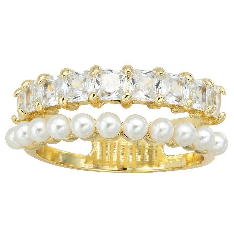 Brilliance Simulated Pearl & Cubic Zirconia Faux Stack Ring, Womens White Product Image