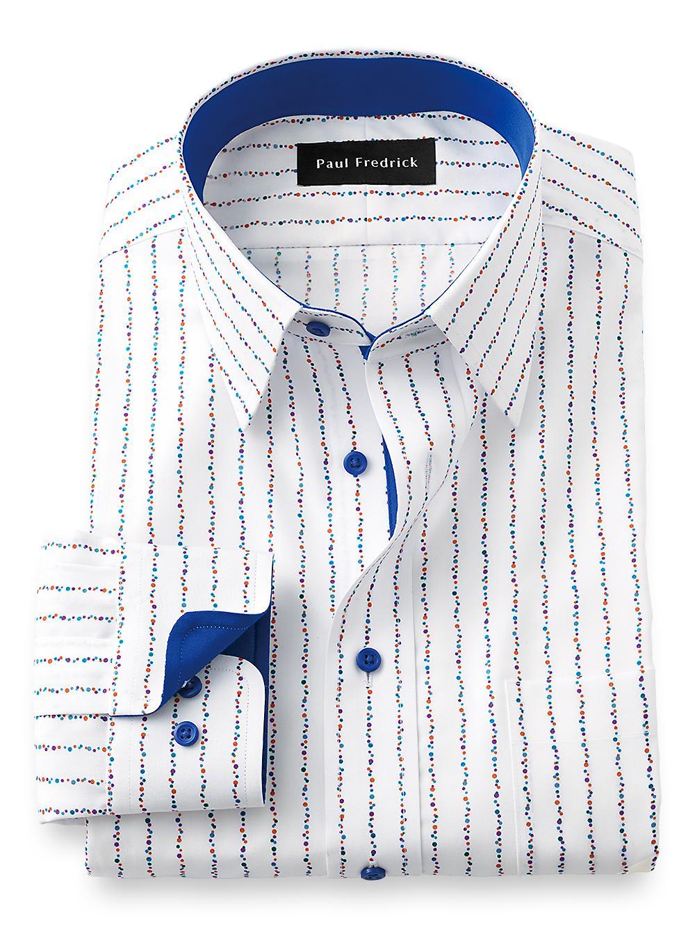 Non-Iron Cotton Stripe Dress Shirt With Contrast Trim - Multi Product Image