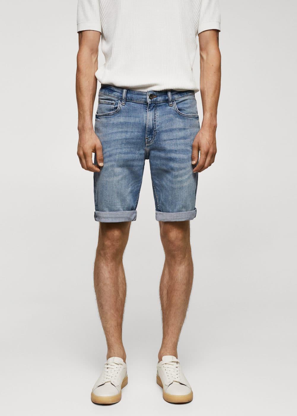 MANGO MAN - Slim-fit denim bermuda shorts medium blueMen Product Image