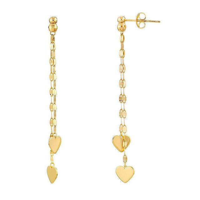 14k Gold Double Heart Linear Drop Earrings, Womens Product Image